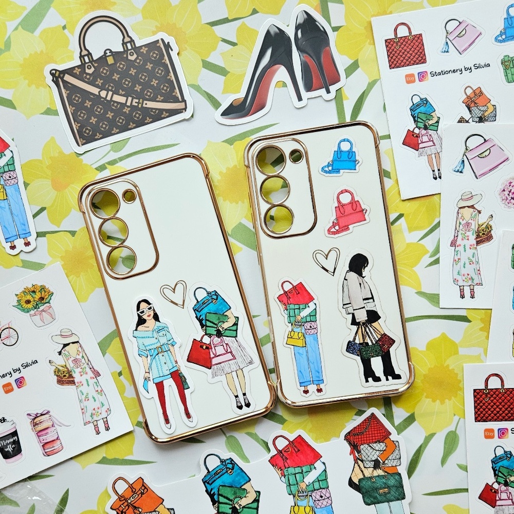 x2 Cute Fashion Sticker Sheets | Handbag Hand Drawn Designer Luxury Bags Vinyl